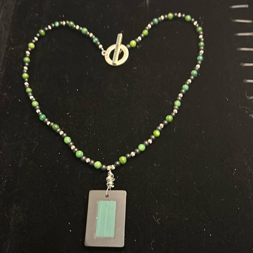 Life is Good Necklace Green and Black 20’